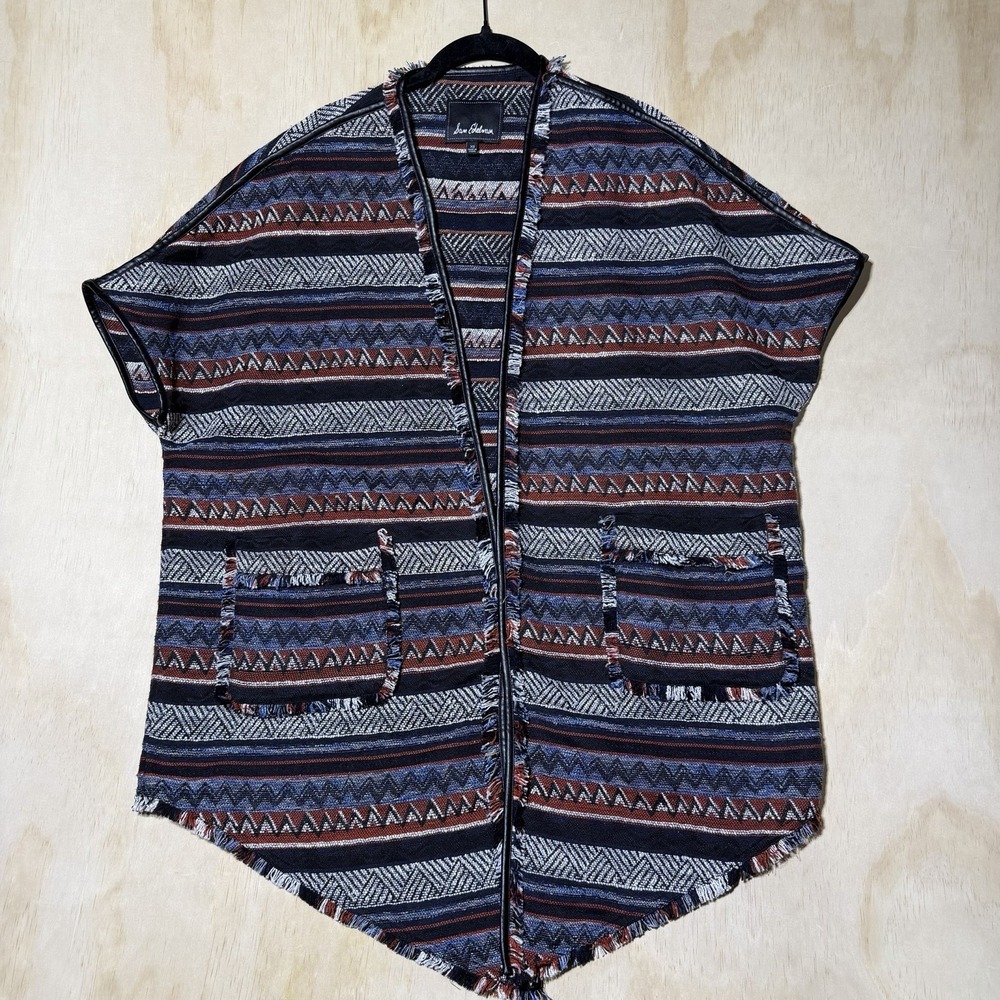 Sam Edelman XS Boho Tribal Fringe Open Front Poncho Cape‎ Kimono Cardigan Wrap